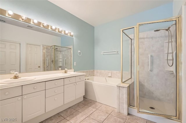 2889 Anteres St, Las Vegas, NV 89117 - full bath with tile patterned flooring, double vanity, a bath, and a shower stall