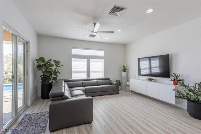 271 E Shelbourne Ave, Las Vegas, NV 89123 - living area featuring ceiling fan, light wood-style flooring, and recessed lighting