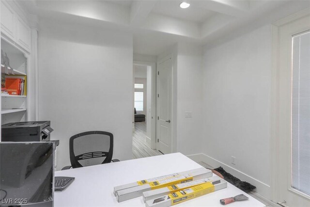 271 E Shelbourne Ave, Las Vegas, NV 89123 - home office featuring beamed ceiling, coffered ceiling, and recessed lighting