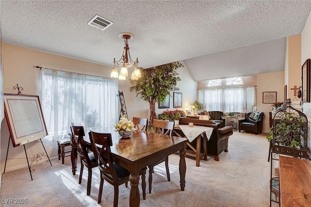 7109 Deepriver Cir, Las Vegas, NV 89129 - dining area featuring a chandelier, light carpet, a textured ceiling, and baseboards