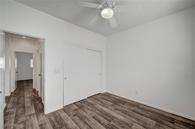 5622 Sage Pines Dr, Las Vegas, NV 89118 - unfurnished bedroom with wood finished floors, a closet, ceiling fan, and baseboards
