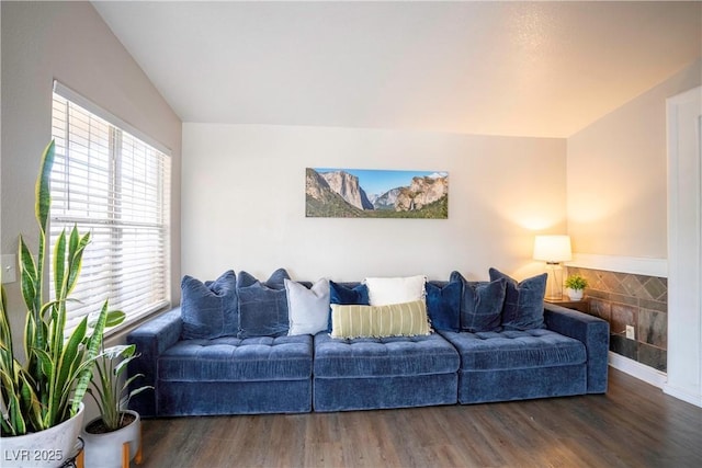 520 Arrowhead Trl Unit 1322, Henderson, NV 89015 - living room featuring wood finished floors, healthy amount of natural light, and lofted ceiling