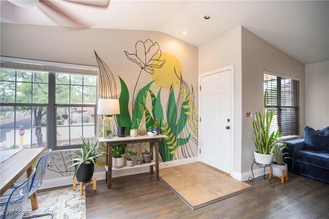 520 Arrowhead Trl Unit 1322, Henderson, NV 89015 - foyer with vaulted ceiling, wood finished floors, baseboards, a ceiling fan, and recessed lighting