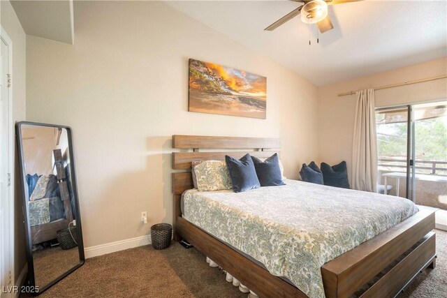 520 Arrowhead Trl Unit 1322, Henderson, NV 89015 - carpeted bedroom with vaulted ceiling, baseboards, access to exterior, and a ceiling fan