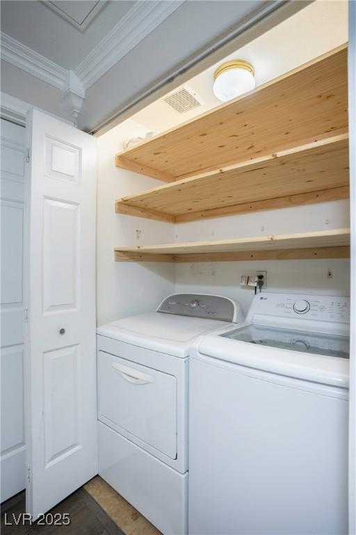 520 Arrowhead Trl Unit 1322, Henderson, NV 89015 - laundry room with independent washer and dryer and crown molding