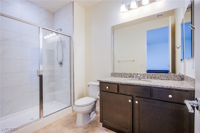 8665 Jerlyn St, Las Vegas, NV 89113 - bathroom with a stall shower, vanity, and tile patterned flooring