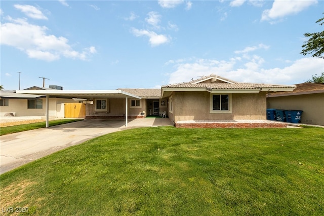 22 Jade Cir, Las Vegas, NV 89106 - single story home featuring stucco siding, a front lawn, a carport, driveway, and a tiled roof