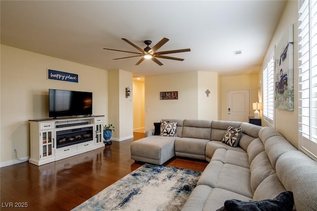 7611 Redcloud Peak St, Las Vegas, NV 89166 - living room featuring wood finished floors, ceiling fan, and baseboards