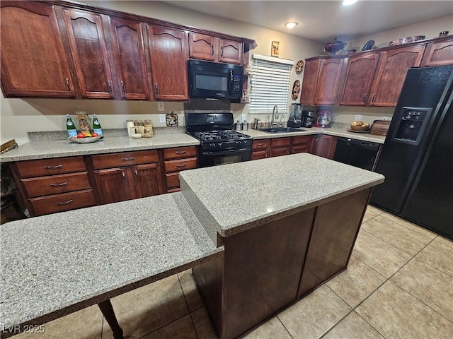 7104 Carrondale Way, Las Vegas, NV 89128 - kitchen with black appliances, a sink, light countertops, light tile patterned floors, and reddish brown cabinets