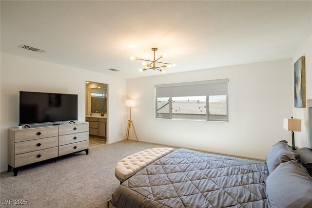7499 Lodano Ave, Las Vegas, NV 89113 - bedroom featuring a chandelier, light carpet, and baseboards