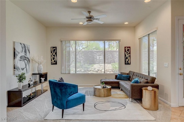 4845 Santo Romeo St, Las Vegas, NV 89135 - living area featuring a ceiling fan and recessed lighting