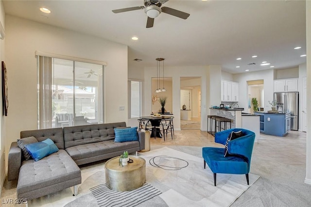 4845 Santo Romeo St, Las Vegas, NV 89135 - living area featuring ceiling fan, recessed lighting, and light tile patterned floors
