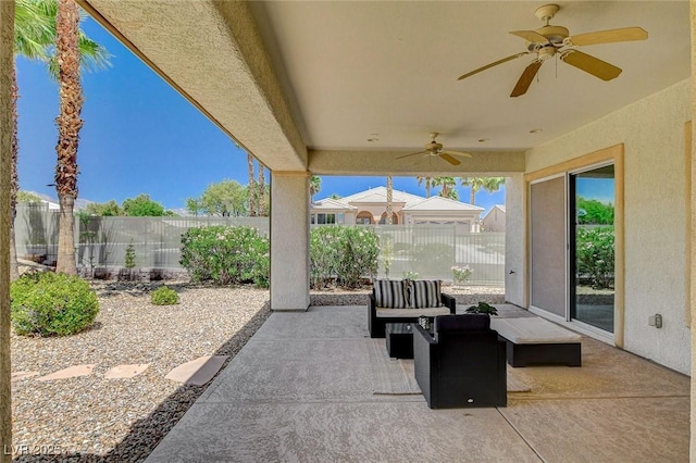 4845 Santo Romeo St, Las Vegas, NV 89135 - fenced backyard featuring ceiling fan and a patio area