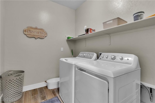 741 Monroe Hill Pl, Henderson, NV 89011 - laundry area featuring separate washer and dryer, wood finished floors, and baseboards