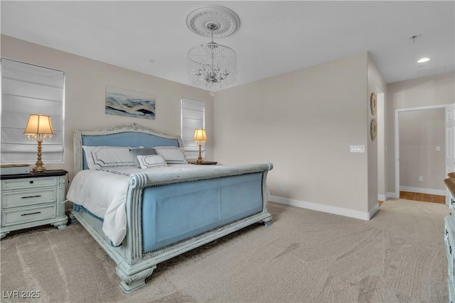 741 Monroe Hill Pl, Henderson, NV 89011 - bedroom with a chandelier, light carpet, and baseboards