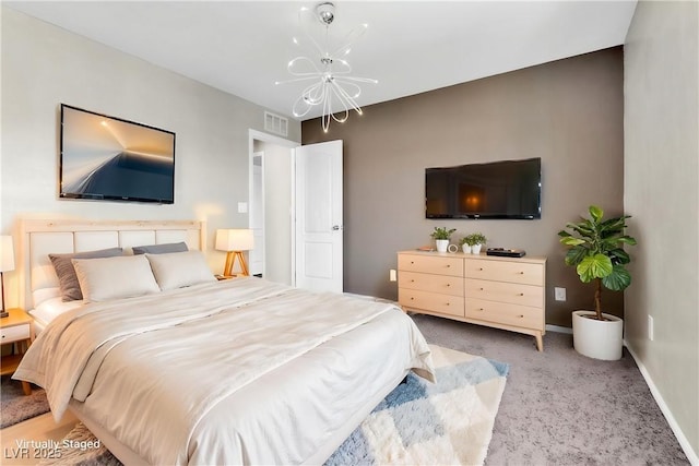 7624 Mallard Bay Ave, Las Vegas, NV 89179 - bedroom featuring a chandelier, light colored carpet, and baseboards