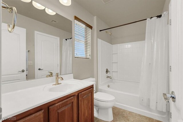 10845 Drake Ridge Ave, Las Vegas, NV 89166 - bathroom featuring tile patterned floors, shower / tub combo with curtain, vanity, and toilet