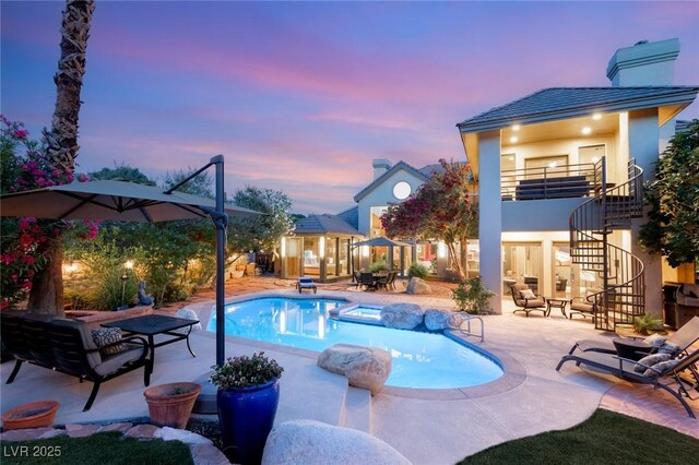 3004 Astoria Pines Cir, Las Vegas, NV 89107 - view of swimming pool with stairway, a patio, a gazebo, and a pool with connected hot tub
