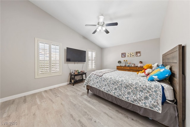 8316 Joseph Cary Ct, Las Vegas, NV 89145 - bedroom with light wood-style floors, vaulted ceiling, baseboards, and a ceiling fan