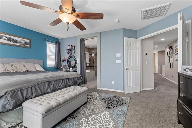 6857 Stone Tower Ct, Las Vegas, NV 89149 - bedroom featuring carpet floors, baseboards, a ceiling fan, and ensuite bathroom