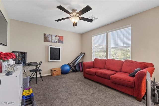 6857 Stone Tower Ct, Las Vegas, NV 89149 - living room with carpet, ceiling fan, and baseboards