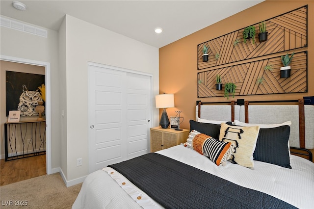 4180 E Brusca Way, Pahrump, NV 89061 - bedroom featuring carpet floors, baseboards, a closet, and recessed lighting