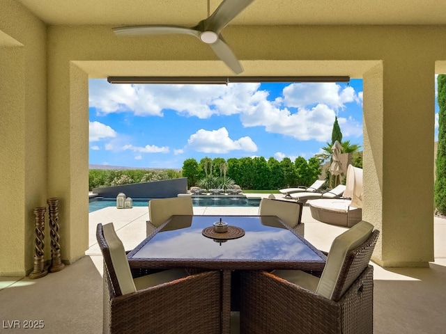 3 Hilltop Crest St, Henderson, NV 89011 - view of patio / terrace with ceiling fan, an outdoor pool, and outdoor dining space