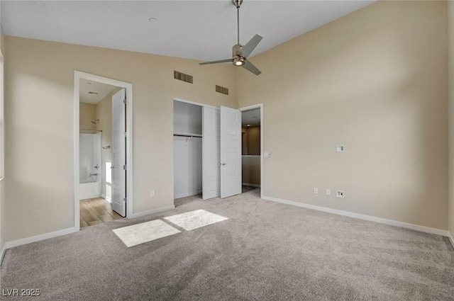 3 Hilltop Crest St, Henderson, NV 89011 - unfurnished bedroom with carpet, baseboards, a closet, ensuite bathroom, and ceiling fan