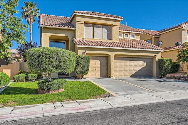 10241 Regents Cross Pl, Las Vegas, NV 89144 - view of front of home with a tiled roof, driveway, stucco siding, and an attached garage