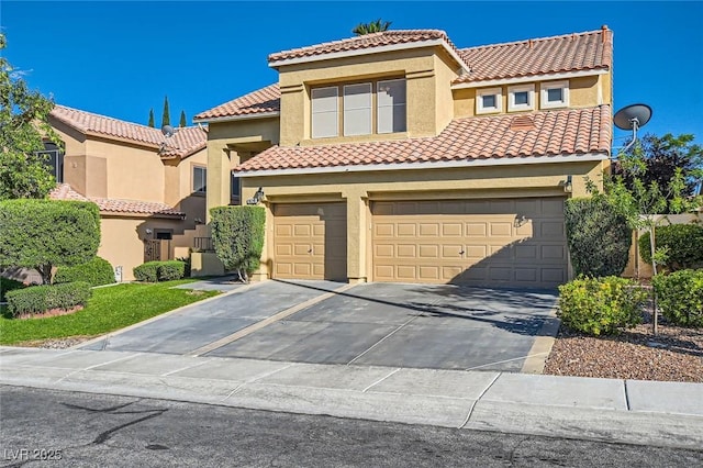10241 Regents Cross Pl, Las Vegas, NV 89144 - view of front of house featuring stucco siding, a garage, asphalt driveway, and a tile roof
