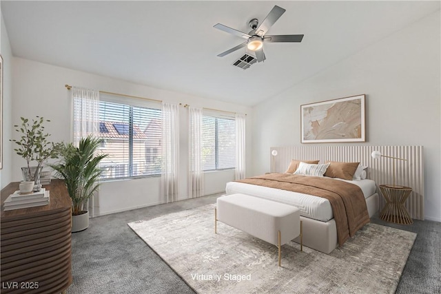 10241 Regents Cross Pl, Las Vegas, NV 89144 - bedroom featuring carpet, lofted ceiling, and a ceiling fan