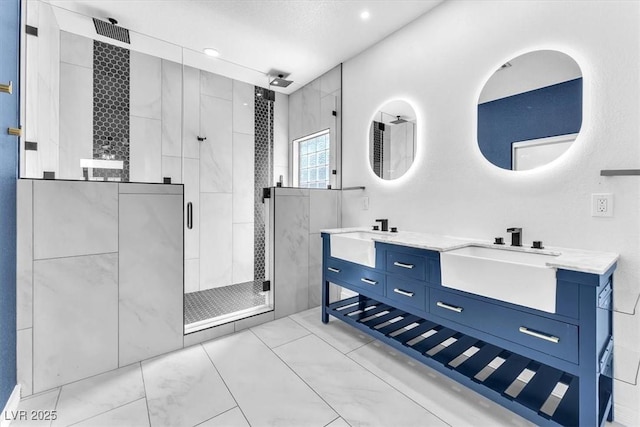 1088 Casady Hollow Ave, Henderson, NV 89012 - full bath featuring a shower stall, double vanity, and recessed lighting