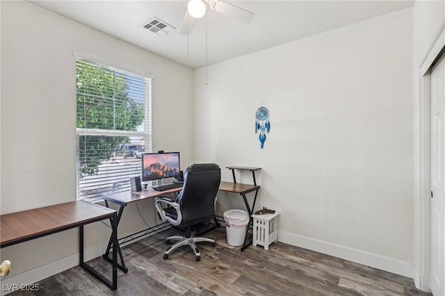 564 Lampshire Ln, Pahrump, NV 89060 - office space with wood finished floors, ceiling fan, and baseboards
