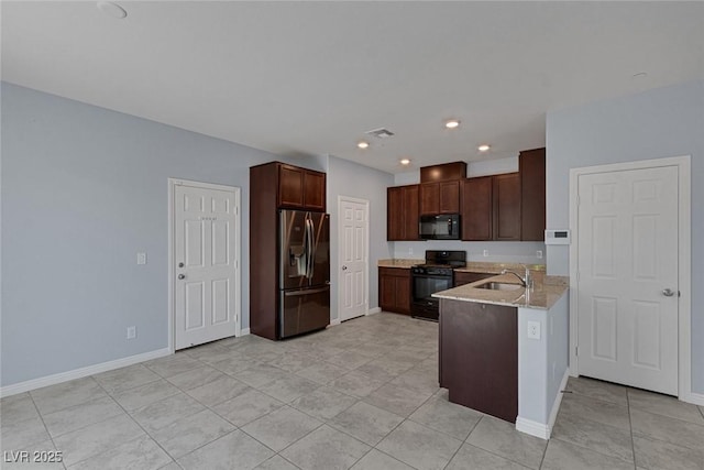 1130 Blissful Plains Ave, North Las Vegas, NV 89086 - kitchen featuring black appliances, a sink, baseboards, light tile patterned floors, and recessed lighting