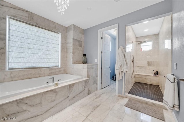 881 Barrhead Ave, Henderson, NV 89012 - bathroom featuring marble finish flooring, a marble finish shower, and a bath