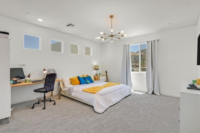 881 Barrhead Ave, Henderson, NV 89012 - carpeted bedroom with a chandelier, a desk, baseboards, and recessed lighting