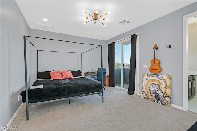 881 Barrhead Ave, Henderson, NV 89012 - bedroom featuring carpet floors, a chandelier, access to outside, and baseboards
