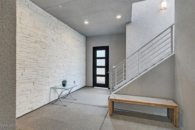 881 Barrhead Ave, Henderson, NV 89012 - carpeted entrance foyer featuring recessed lighting, stairs, and a textured ceiling