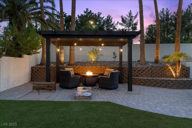 219 Windsong Dr, Henderson, NV 89074 - view of patio with an outdoor fire pit and a pergola