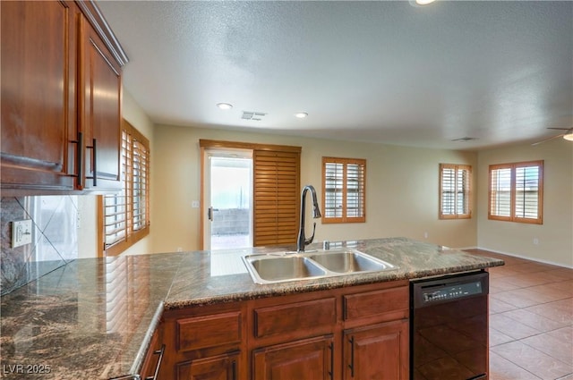 9073 Spoonbill Ridge Pl, Las Vegas, NV 89143 - kitchen featuring a sink, dishwasher, open floor plan, light tile patterned flooring, and baseboards