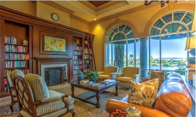 4208 Agosta Luna Pl, Las Vegas, NV 89135 - living area featuring a fireplace and built in features