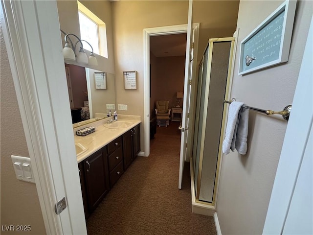 4208 Agosta Luna Pl, Las Vegas, NV 89135 - full bathroom with ensuite bathroom, a shower stall, and double vanity