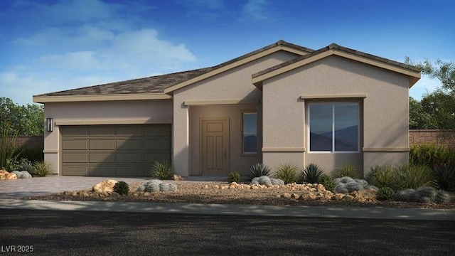 4360 E Brusca Way, Pahrump, NV 89061 - view of front of property with stucco siding, a garage, and driveway