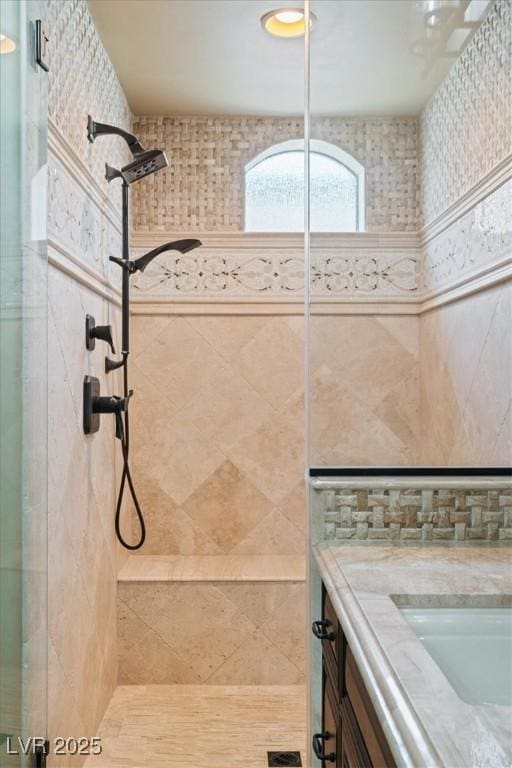 20 Via Paradiso St, Henderson, NV 89011 - full bathroom featuring a tile shower and vanity