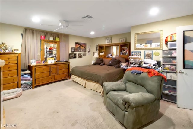 1312 Rawhide St, Las Vegas, NV 89119 - bedroom featuring light colored carpet, a ceiling fan, and recessed lighting