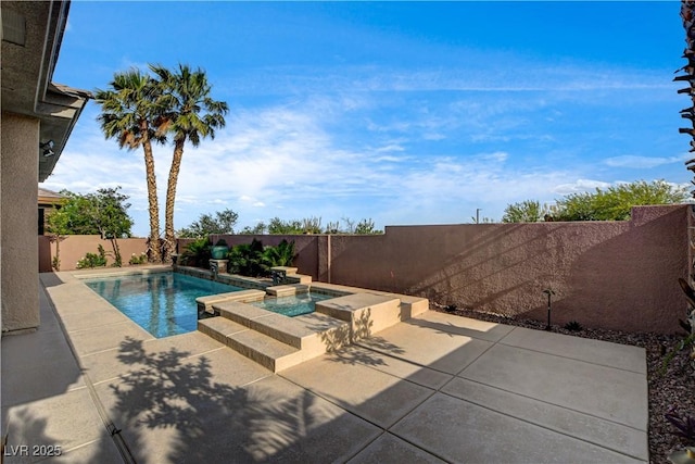 9921 Mirada Dr, Las Vegas, NV 89144 - view of pool featuring a patio area, a fenced backyard, and a pool with connected hot tub