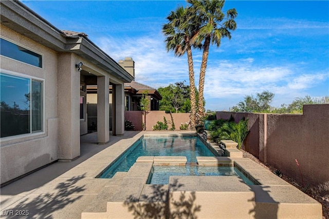 9921 Mirada Dr, Las Vegas, NV 89144 - view of pool featuring a fenced backyard, a patio area, and a pool with connected hot tub