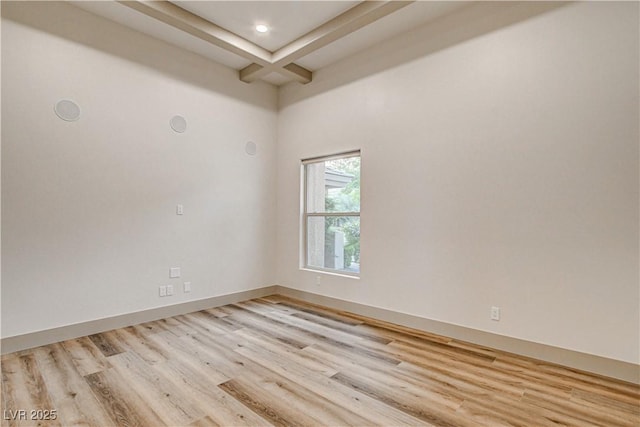 9921 Mirada Dr, Las Vegas, NV 89144 - spare room featuring beam ceiling, light wood-type flooring, recessed lighting, and baseboards