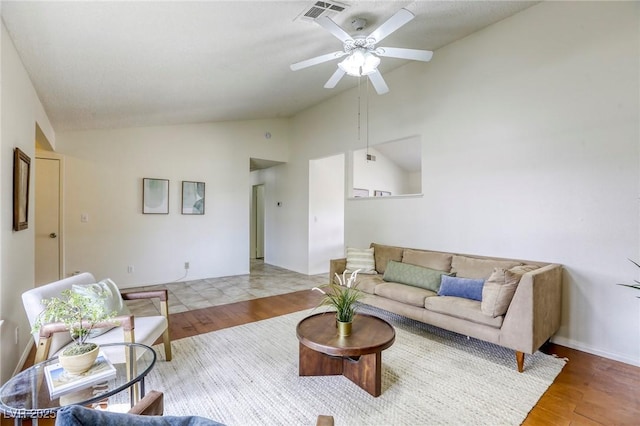 1012 Winwood St, Las Vegas, NV 89108 - living room with vaulted ceiling, light wood-type flooring, and a ceiling fan