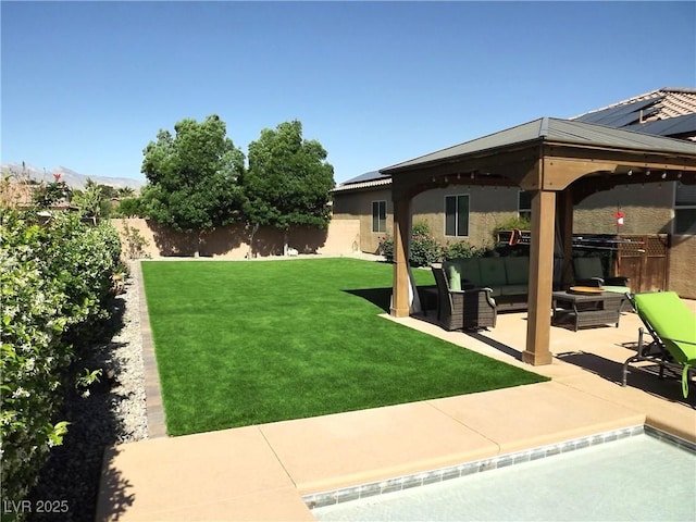4242 Helena Hideaway Ct, Las Vegas, NV 89129 - view of yard featuring outdoor lounge area, a gazebo, and a patio area